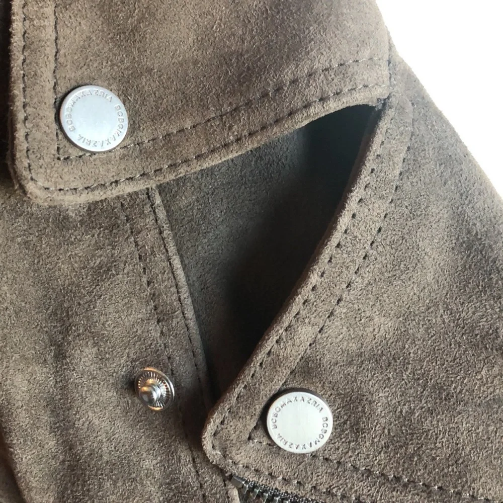 BCBG Maxazria Moto Zipper Leather Jacket slate Gray small - Picture 11 of 16